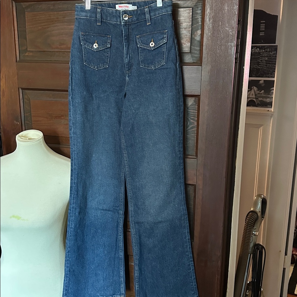 & Other Stories Flared Patch Pocket Jeans High Waist Blue Denim Sz 2